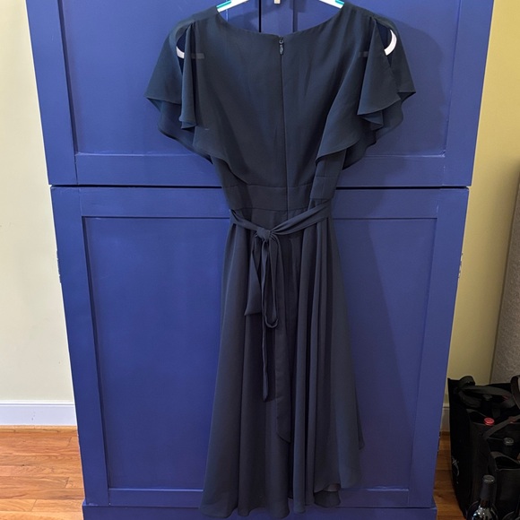 JJ's House Dark Navy A-line V-neck Asymmetrical Chiffon Cocktail Dress JJ's House Dark Navy A-line V-neck Asymmetrical Chiffon Cocktail Dress